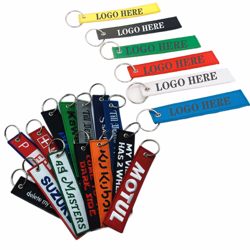 Embroidered Woven Key Tags Fabric Keychain
