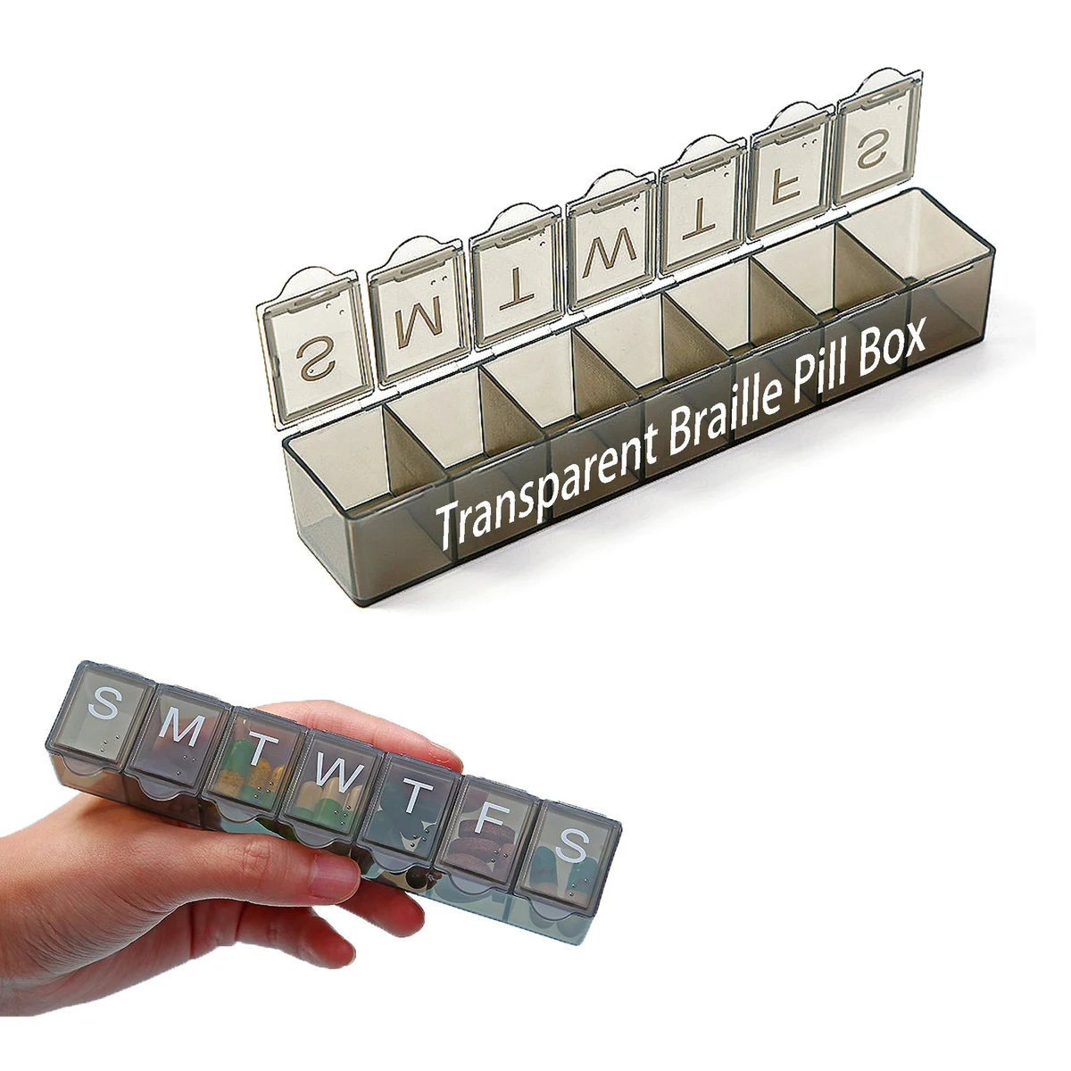Moq25 Pp Material Braille Transparent 7 Day Pill Box 1