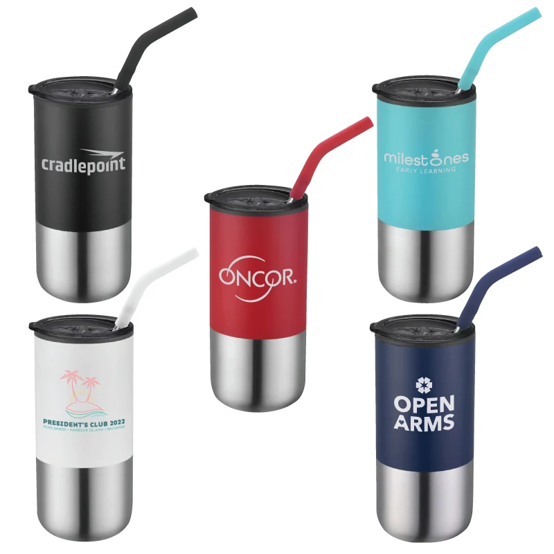 Emery 18 oz. Double Walled Stainless Steel Tumbler w/Silicone Tip Straw 1