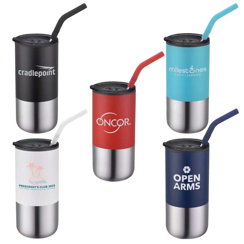 Emery 18 oz. Double Walled Stainless Steel Tumbler w/Silicone Tip Straw