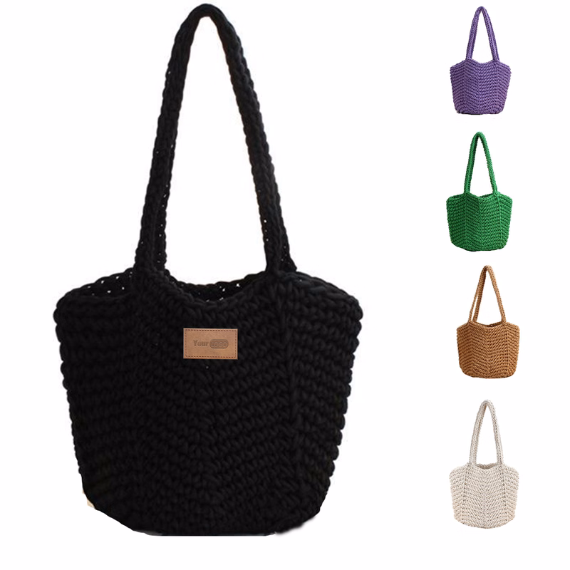 Jute Women Cotton Knitted Tote Bag Mesh Beach Bag