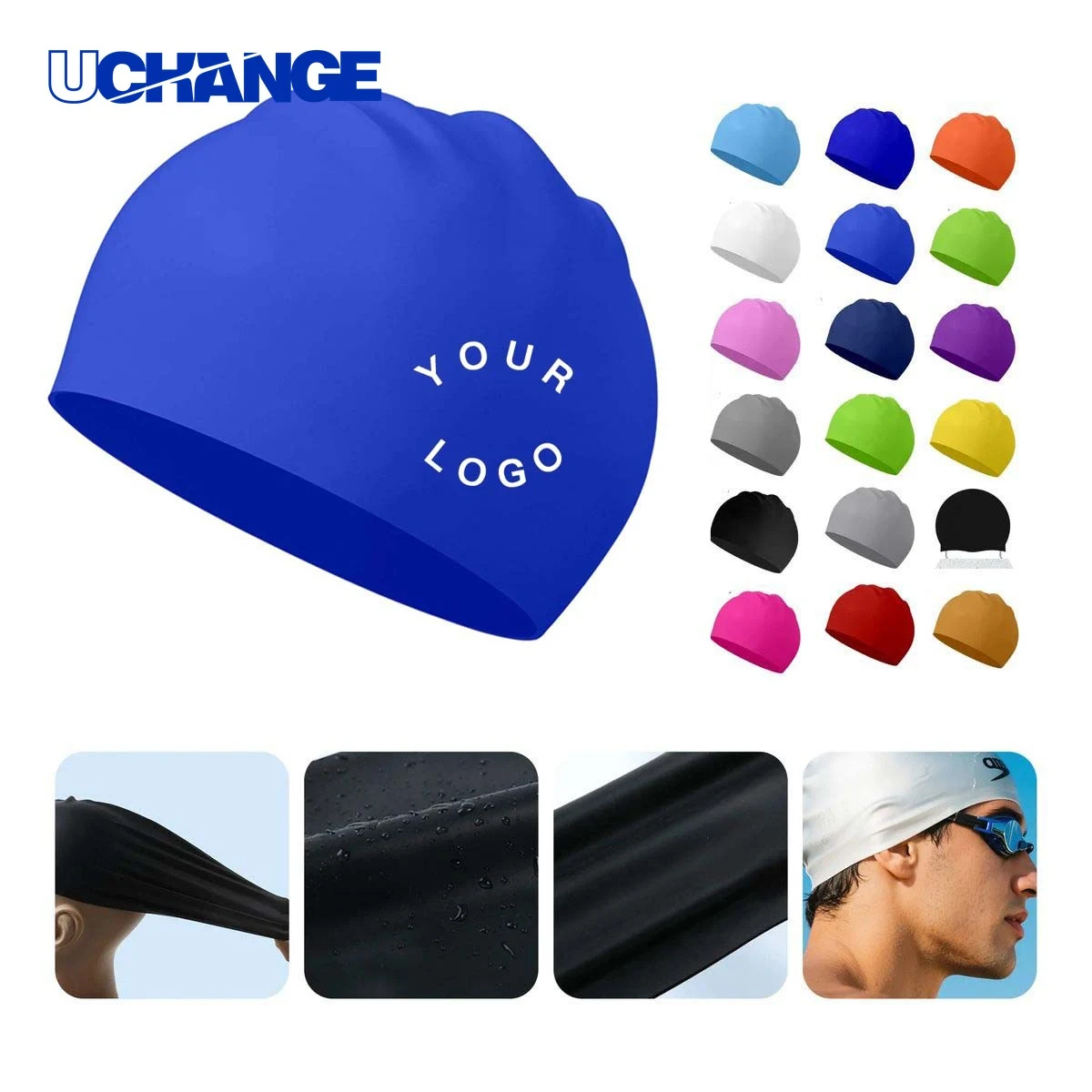 Protective Waterproof Silicone Swim Cap Headwear for Swim Use 1