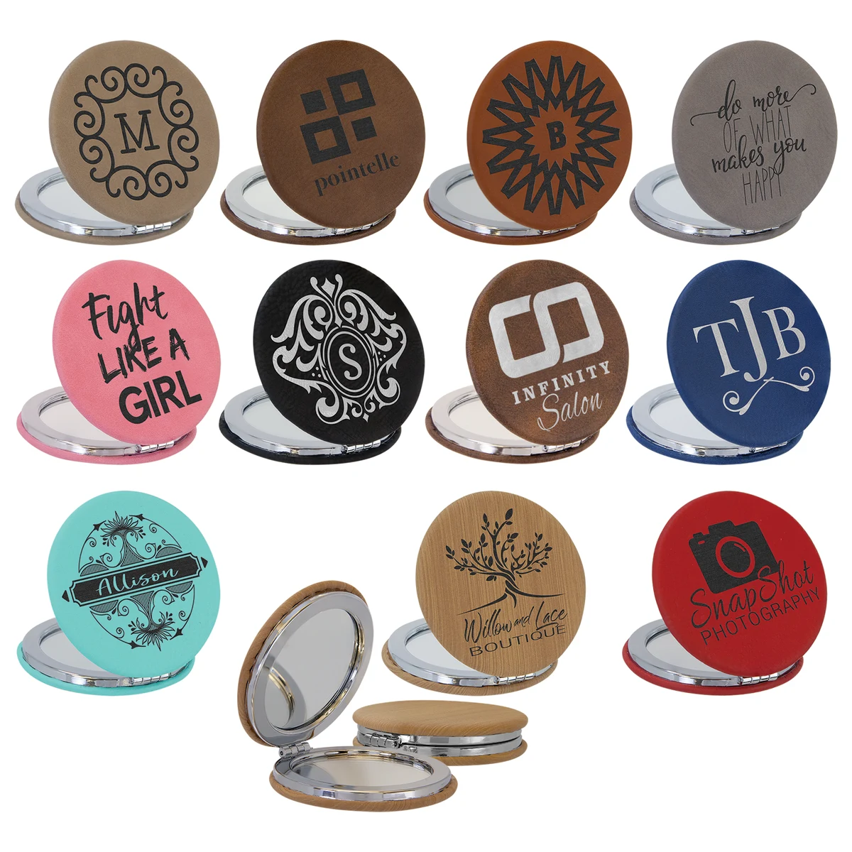 2 1/2" Laserable Leatherette Compact Mirror 1