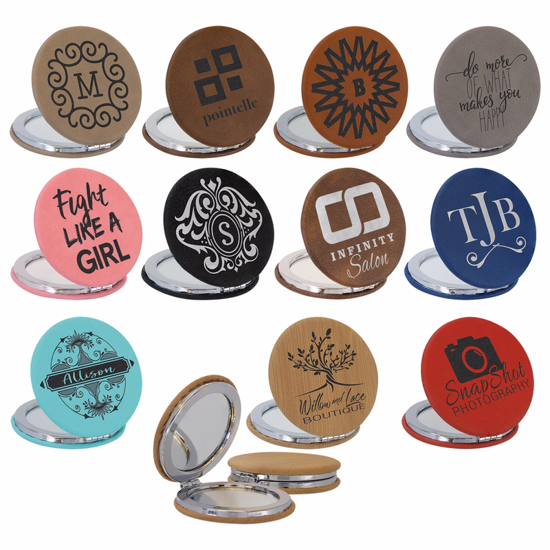 2 1/2" Laserable Leatherette Compact Mirror