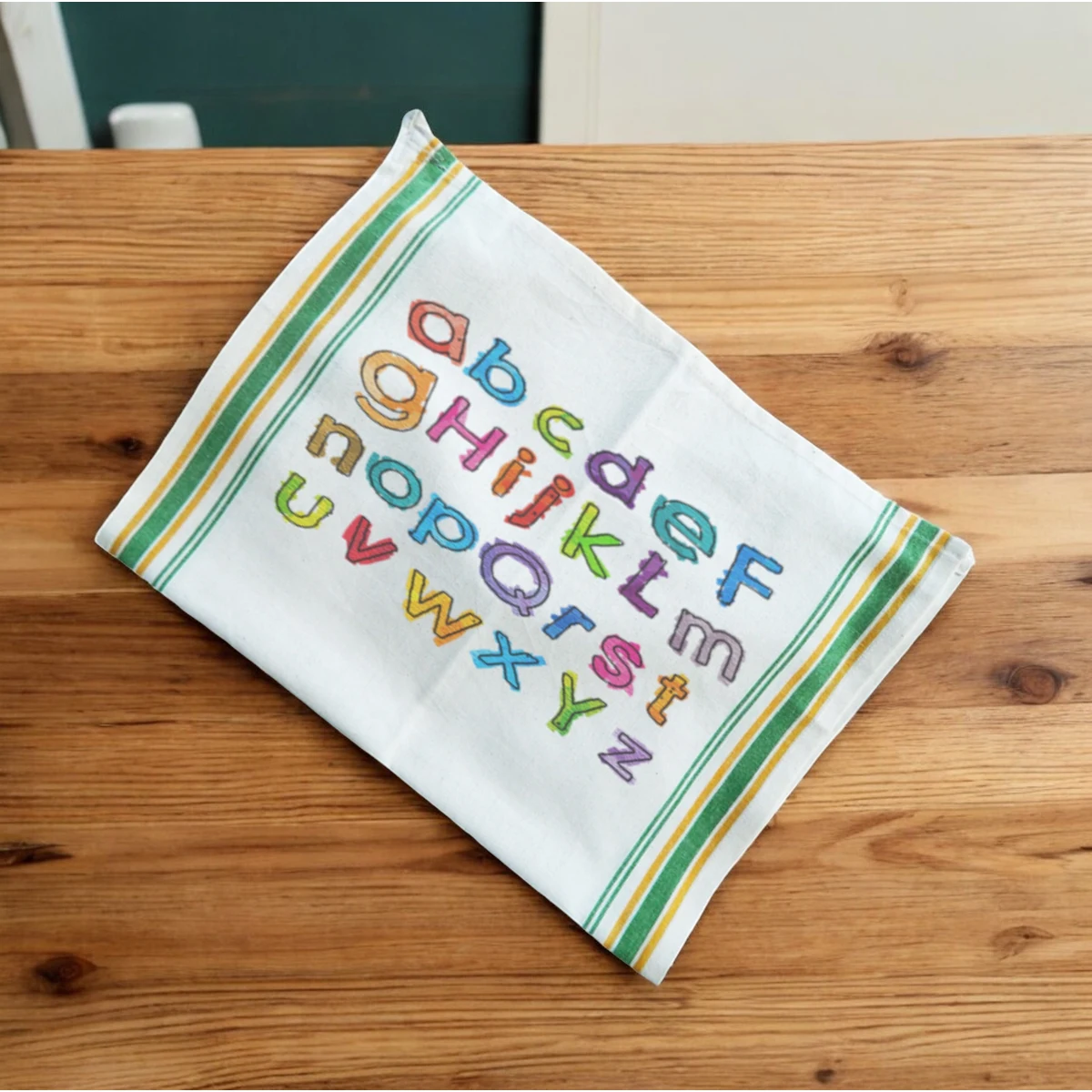 Vintage Stripped Kitchen Towel - Green / Yellow Stripe 1
