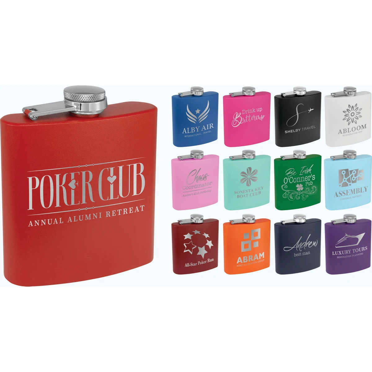 6 oz Powder Coated Stainless Steel Flask, custom water bottle with logo imprint 1