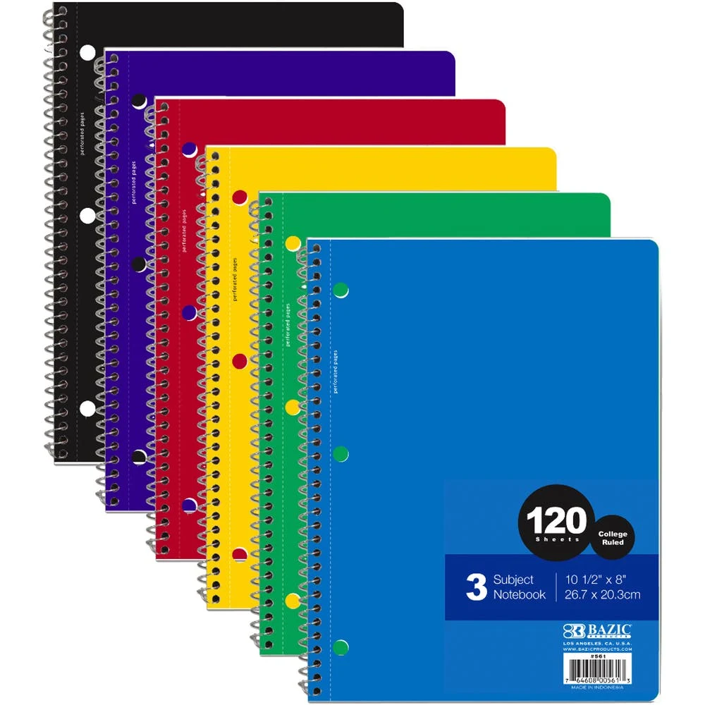 Spiral Notebooks - 120 Sheets 3 Subject College Ruled 1