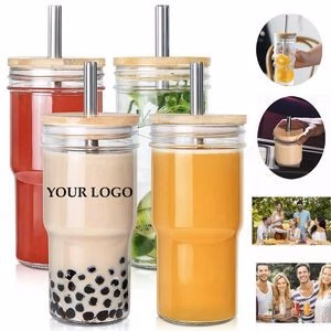 Boba Cup 22oz Bubble Tea Cup with Bamboo Lid
