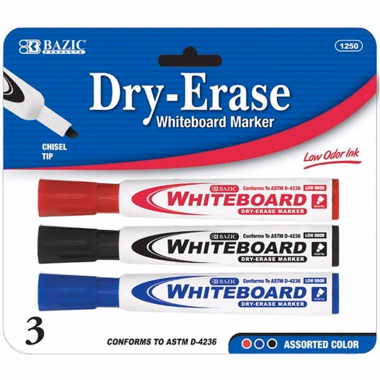 Dry-Erase Markers - 3 Colors Chisel Tip 3 Pack
