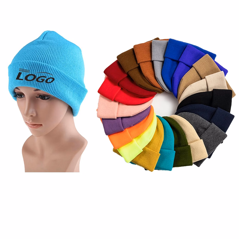 Acrylic Winter Knitted Beanie Hat MOQ 50PCS