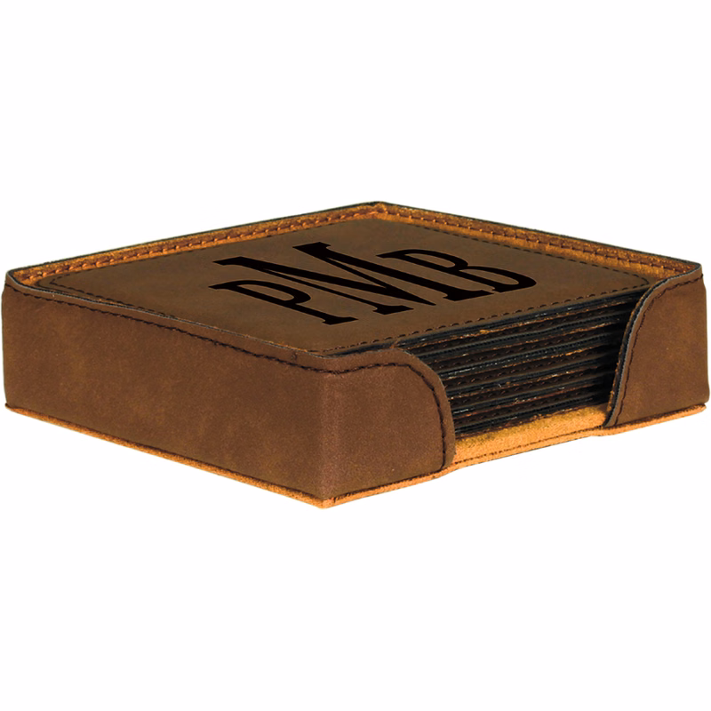 4" x 4" Dark Brown Square Leatherette 6-Coaster Set