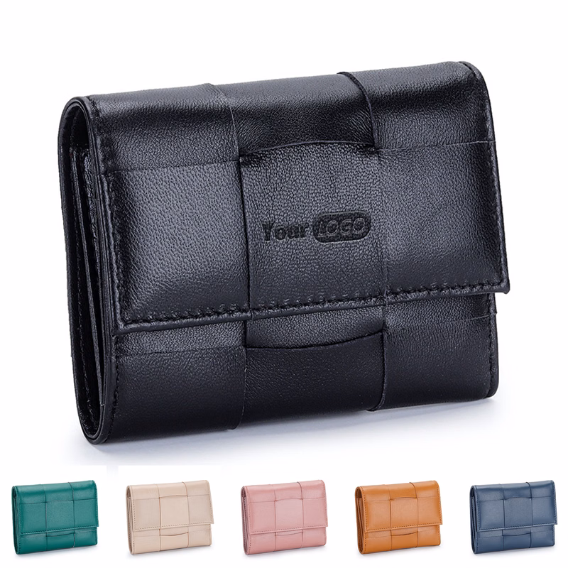 Genuine Leather Stylishly woven short coin purse