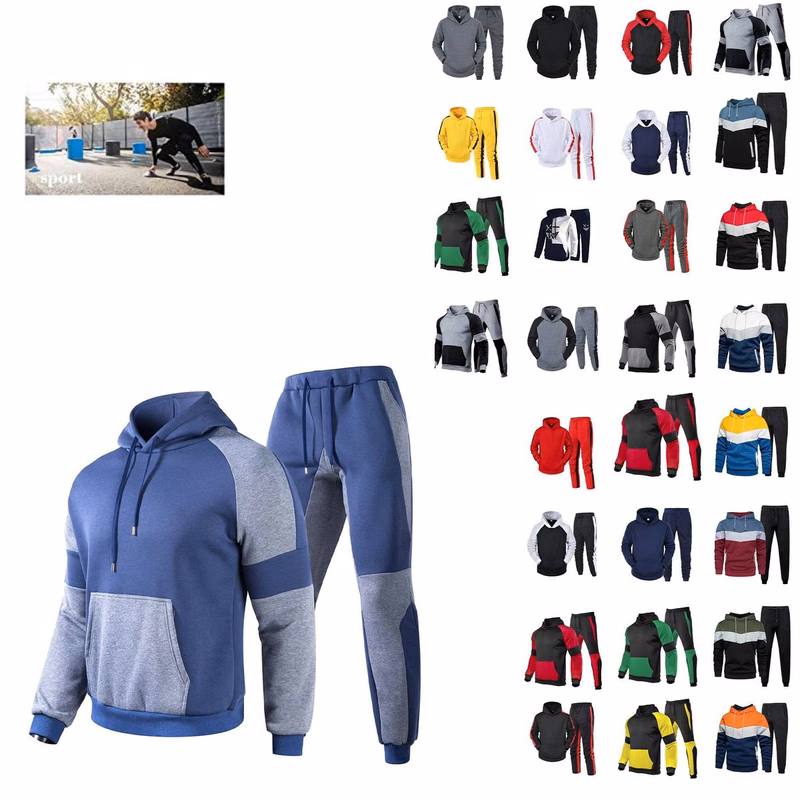 Custom Contrast 3D Printed Hooded Men Jogger Set Sweat Suit