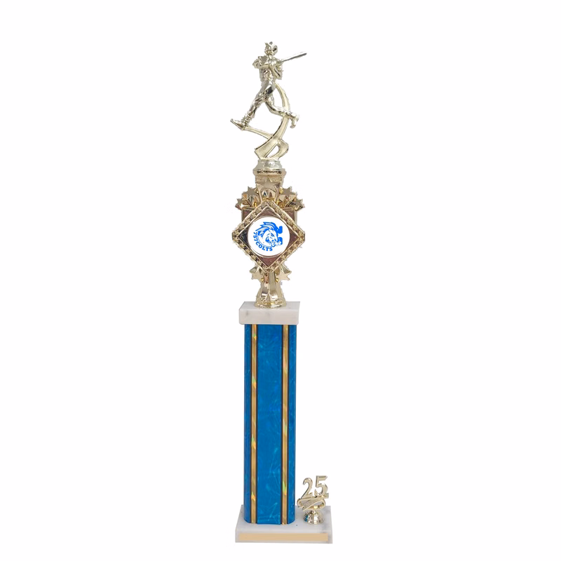 Rectangular Column Trophy with Marble Caps, Insert Riser, Choice of Logo, Figure and Trim