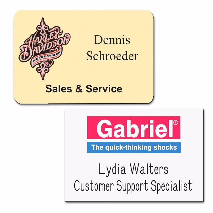 The Olympic UV Printed and engraved name badge on 2-ply  plastic up to 9 sq"