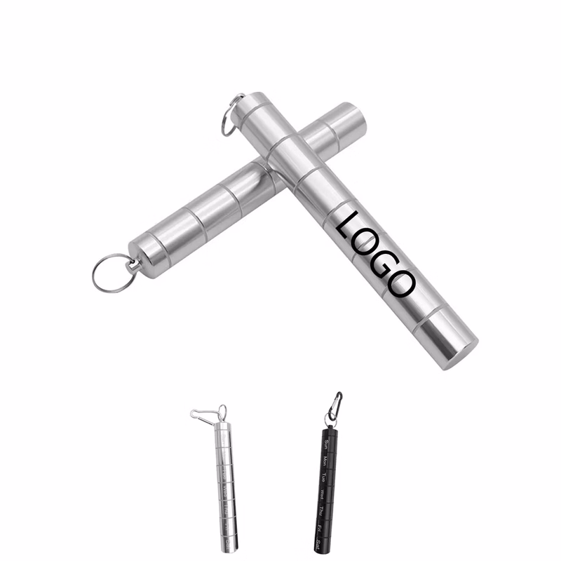 Aluminum Pill Box With Key Ring And Carabiner