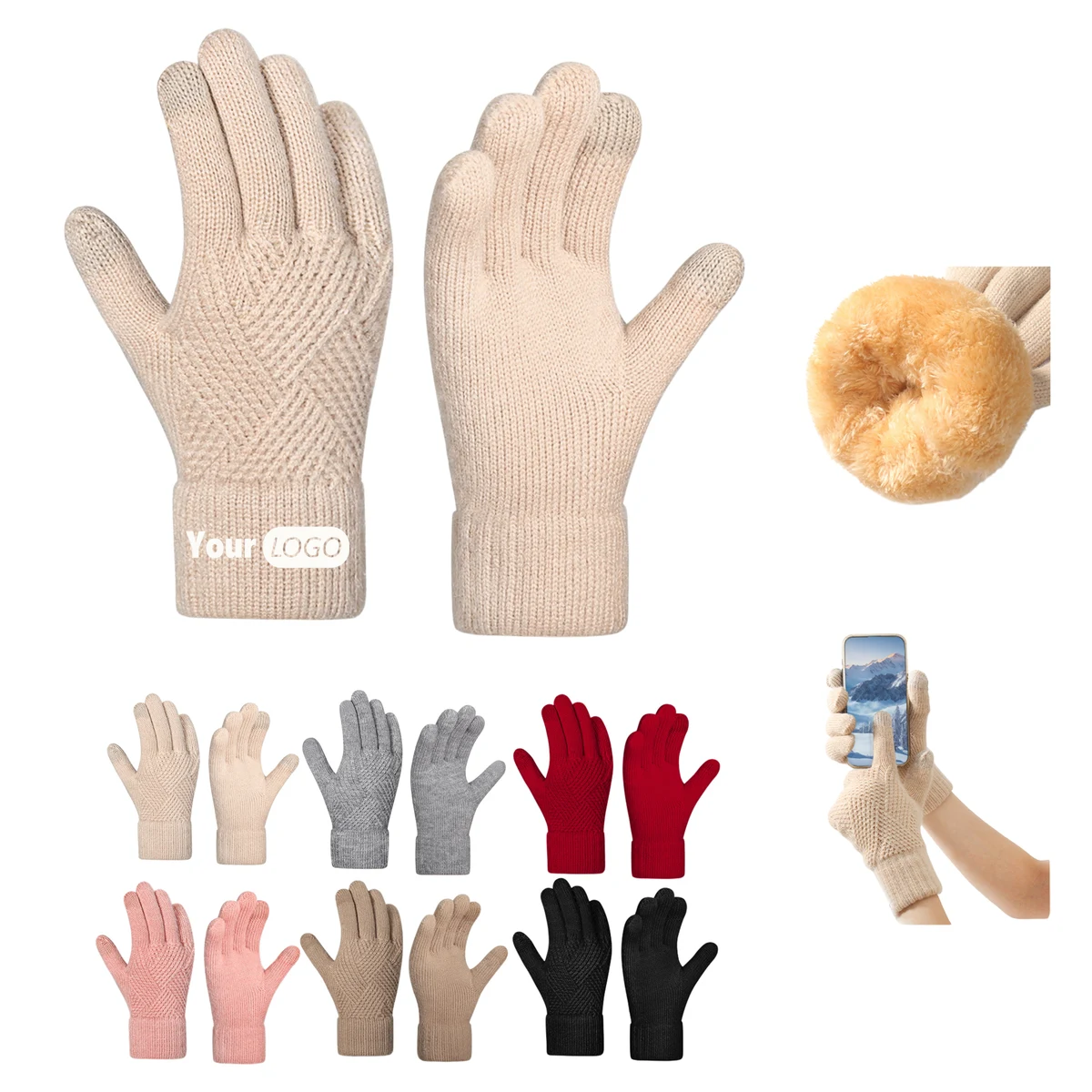 Plush Knitted Gloves with Touchscreen Capability 1