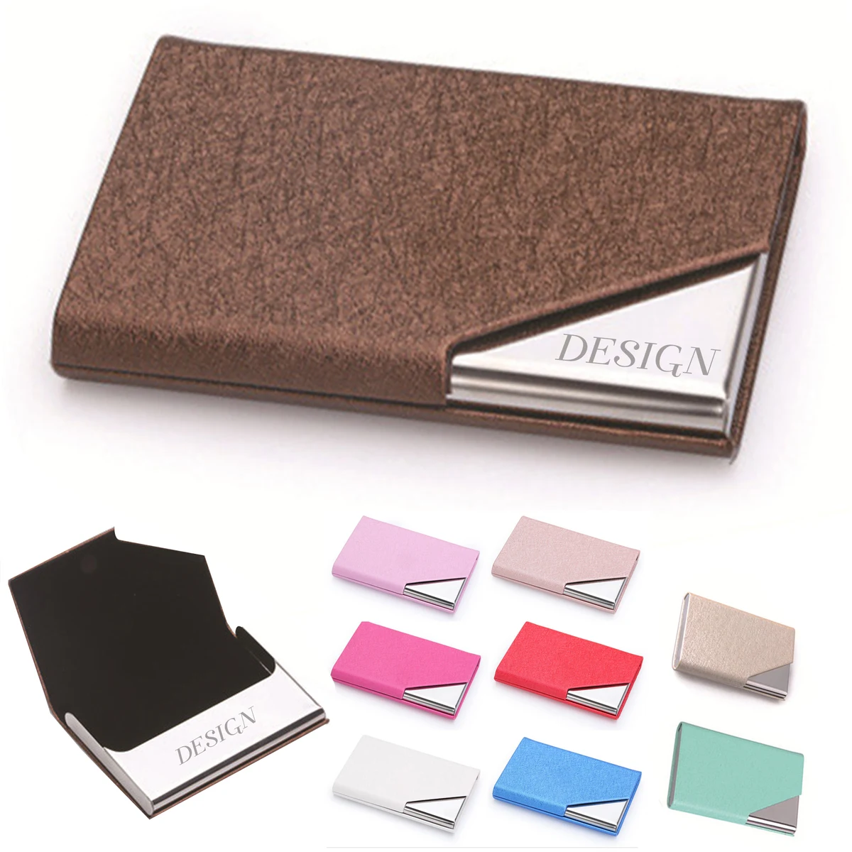 Luxury Stainless Steel PU Business Card Magnetic Holder 1