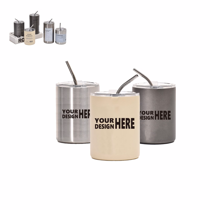Custom 12oz  Stainless Steel Coffee Cup With Straw Lid MOQ100