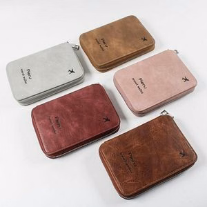 PU Leather Zipper Travel RFID Blocking Passport Case