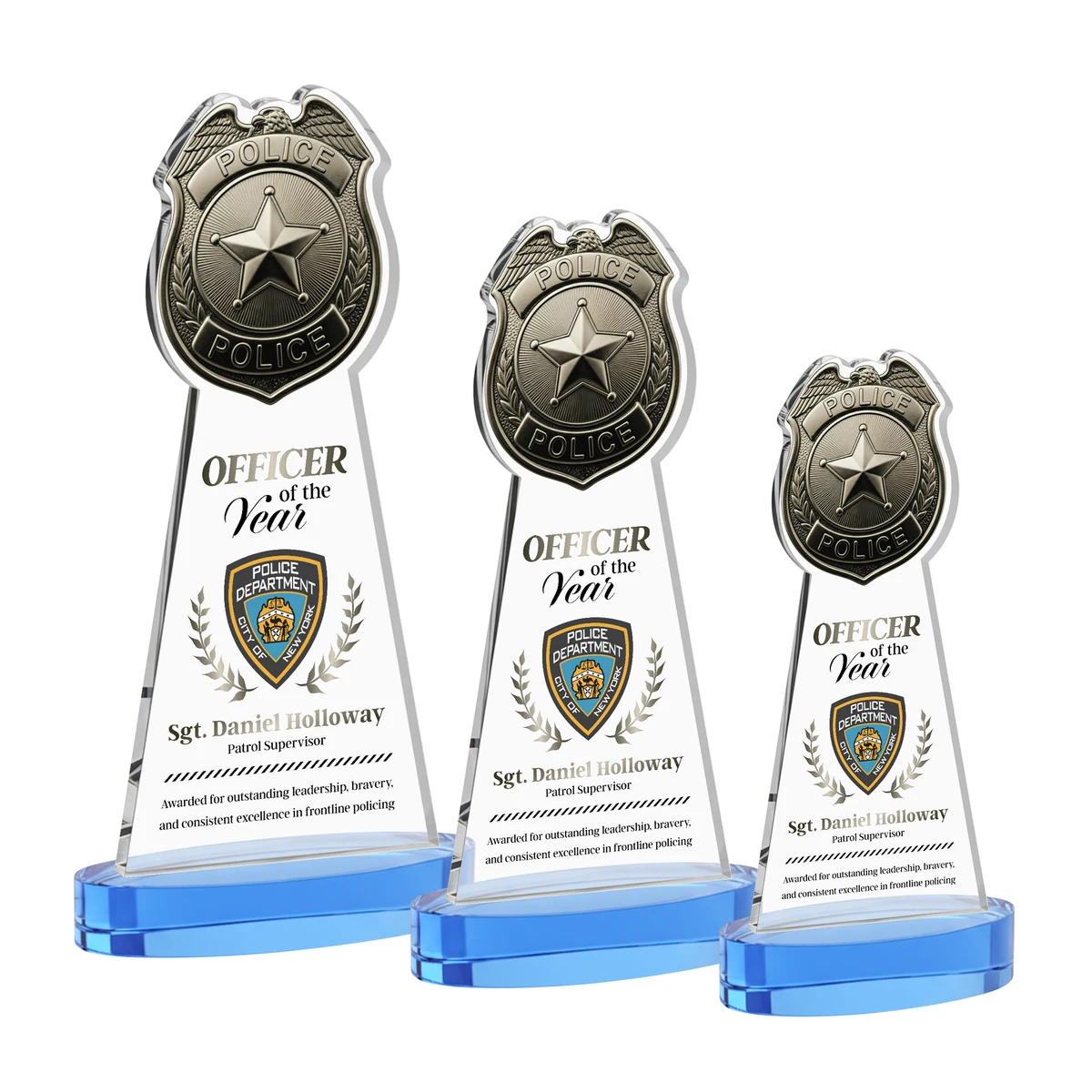 Police Badge VividPrint™ Award on Alberton Base - Sky Blue 1