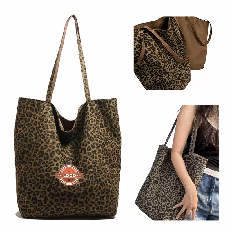 Reversible Leopard Print Tote Bag