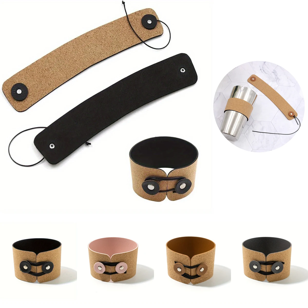 Adjustable Cork PU-Leather Coffee Cup Sleeves Cover 1