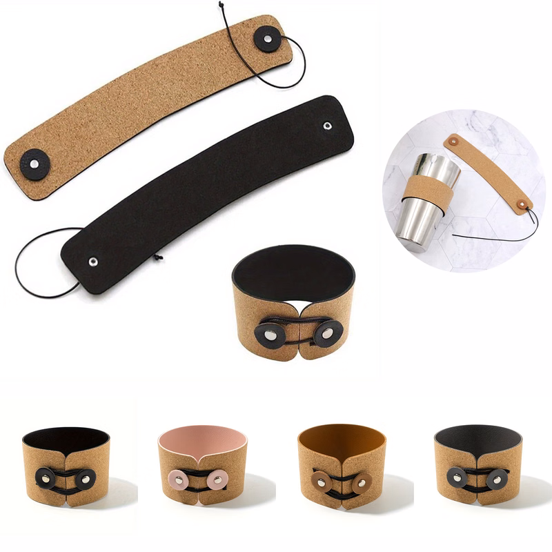 Adjustable Cork PU-Leather Coffee Cup Sleeves Cover
