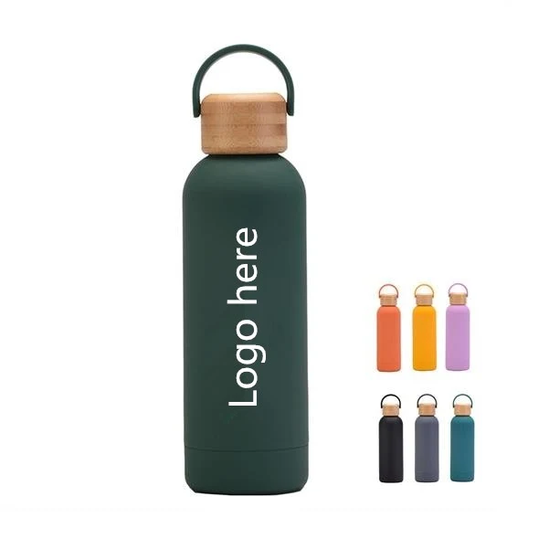 17 Oz Bamboo Lid Water Bottle With Handle, custom water bottle with logo imprint 1