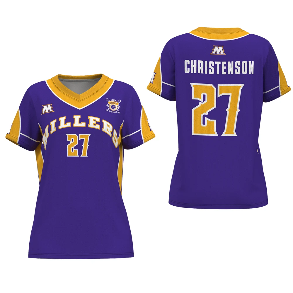 Women's Softball V-Neck SS Pinhole Mesh Jersey 1
