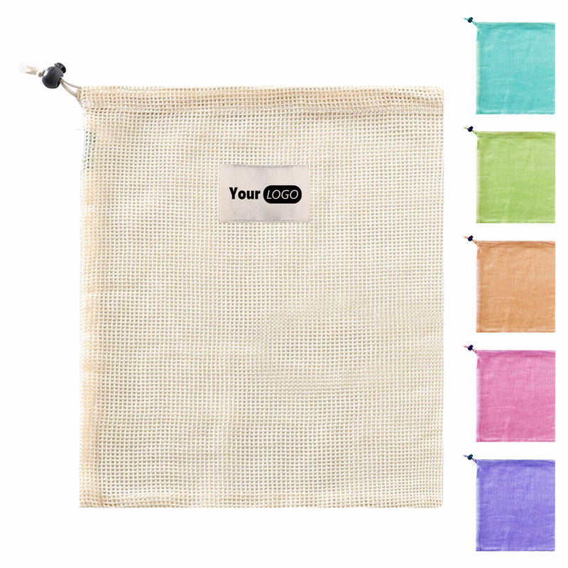 Cotton Sustainable Mesh Drawstring Bag For Versatile Storage