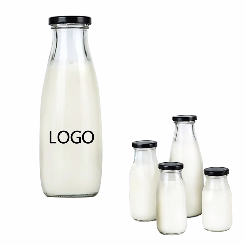 33oz Clear Glass Milk Bottles With Lids