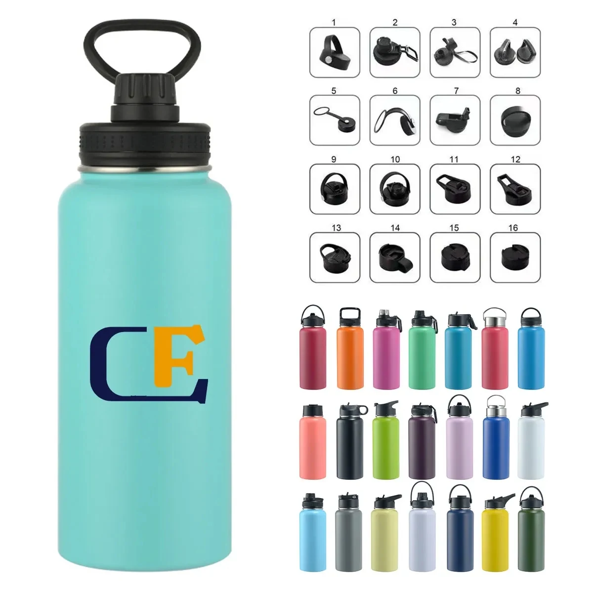 Multi Lids Stainless Steel Bottle 12/16/18/22/25/32/40 Oz 1
