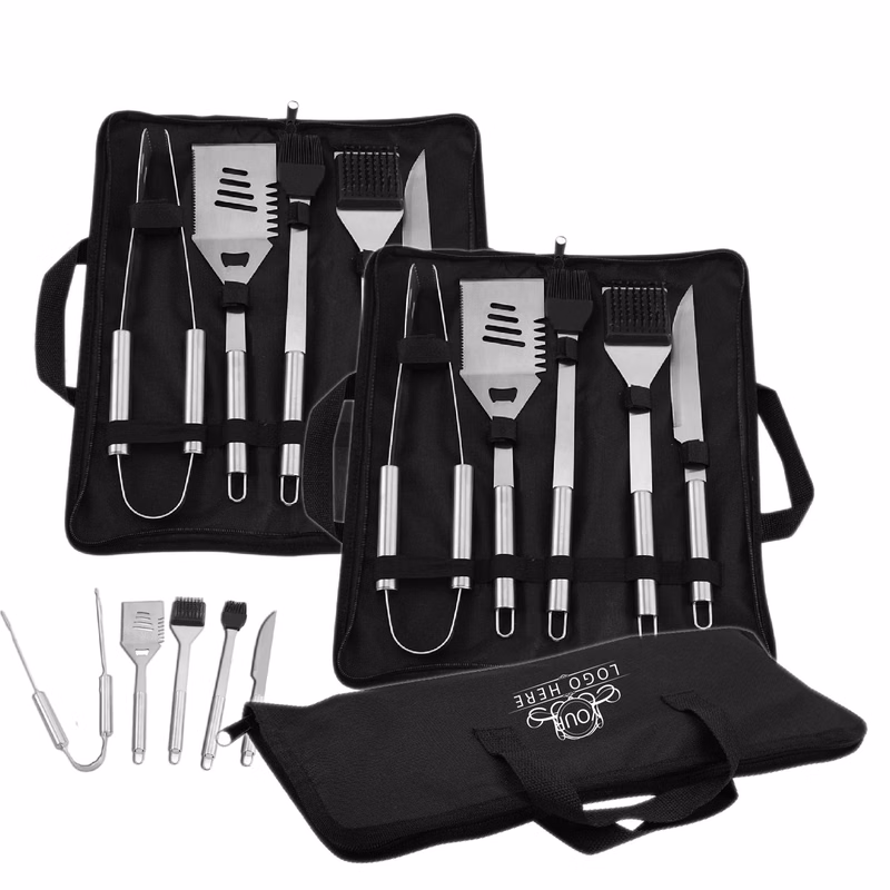 5 Piece BBQ Set with Stainless Steel Tools