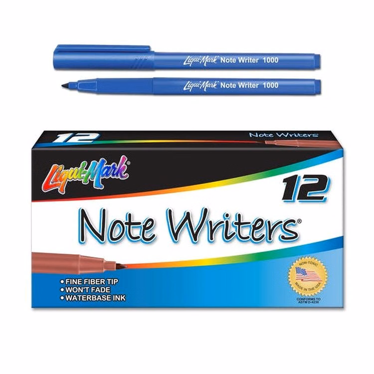 Fine Tip Markers - 12 Count Water Based Ink Blue