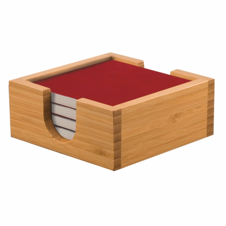 Personalized Red Ceramic Bamboo Coaster Set - CLOSE OUT - Reduced - Two Left