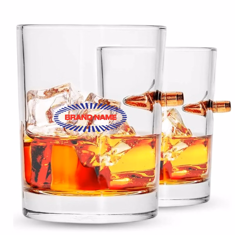 10oz  WHISKEY GLASS Embedded Bullet