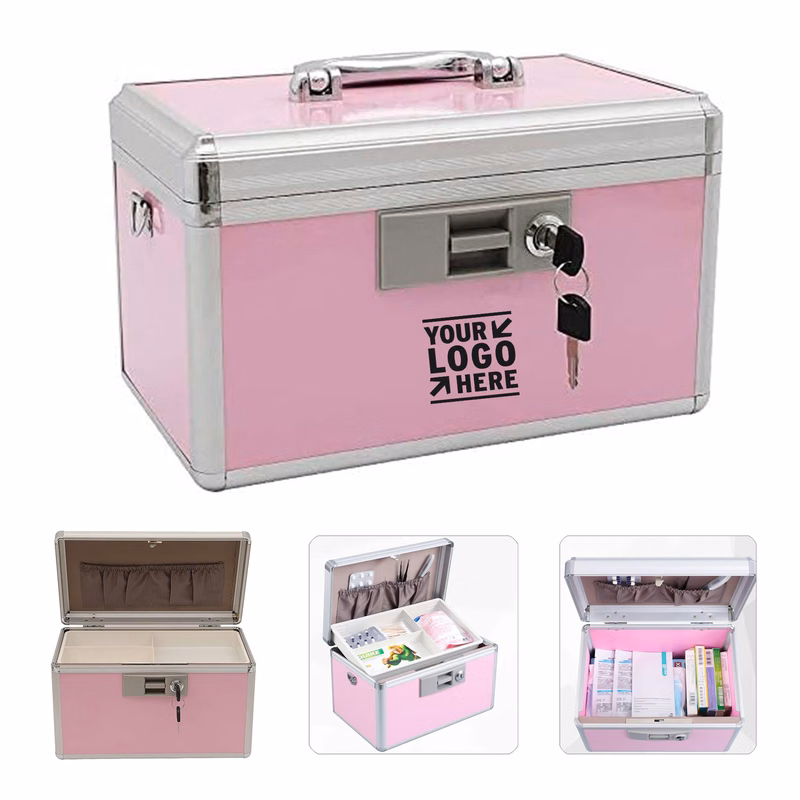 12.2" x 7.9" x 7.5" First Aid Safe Medication Lock Storage Box Layered Aluminum Medicine Cabinet
