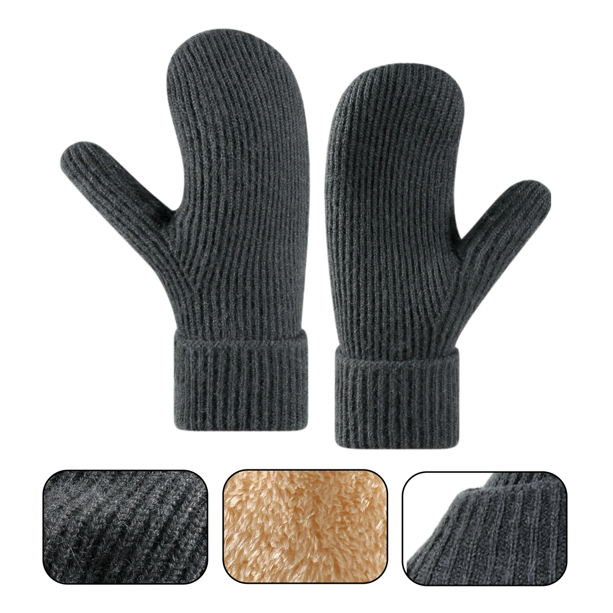 Fleece Lined Knit Mittens 1