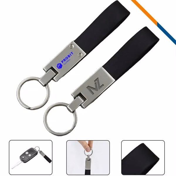 Custom Leather Key Tag 5.24 Inch Zinc Alloy Construction — Full-Color Logo Keychain