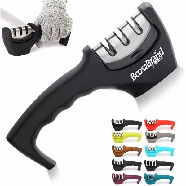 Custom Two-Stage Manual Knife Sharpener with Non-Slip Grip — Kitchen & Outdoor Tool