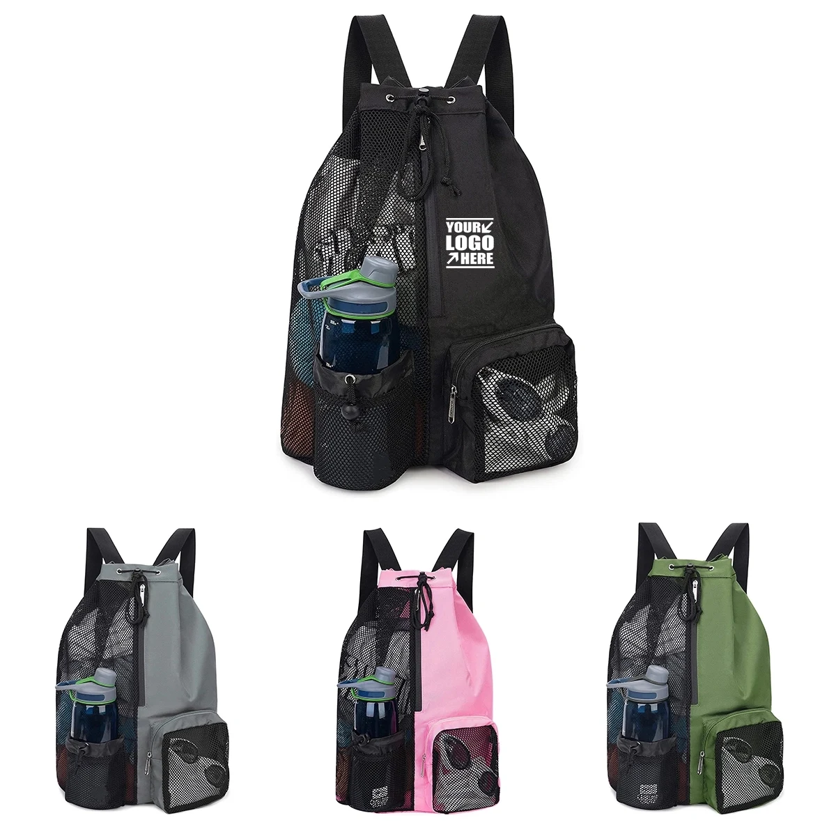 Swim Mesh Beach Drawstring Backpack Bag with Wet Pocket 1