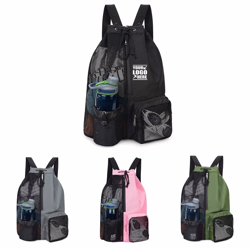 Swim Mesh Beach Drawstring Backpack Bag with Wet Pocket