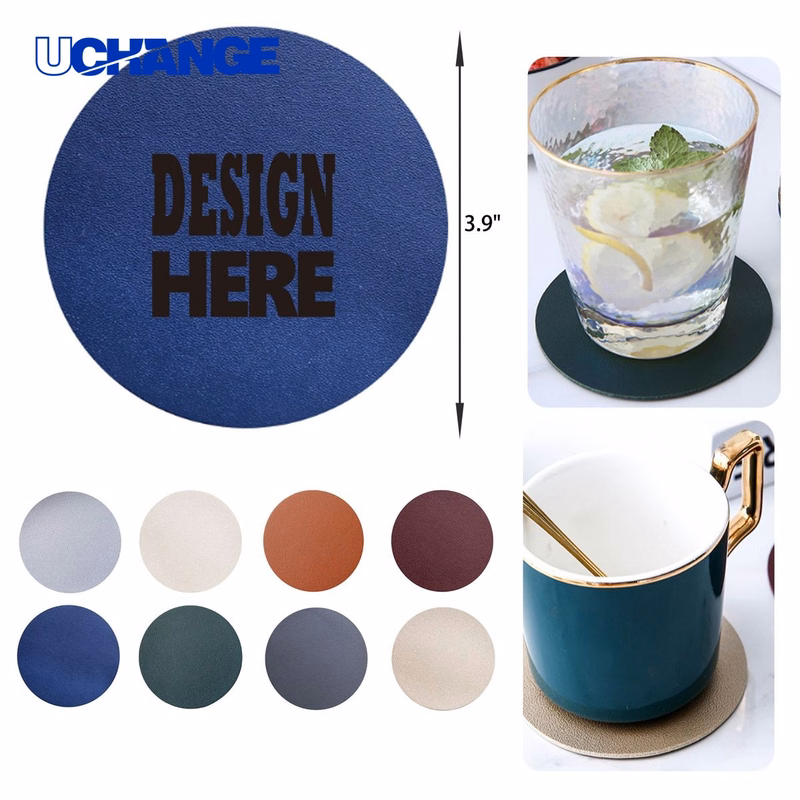 Stylish Solid Color Round PU Leather Coaster Mat