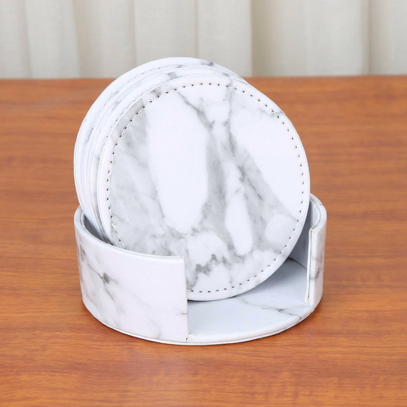 4" Pu 6pcs Home Tabletop Protection Drink Coaster Set