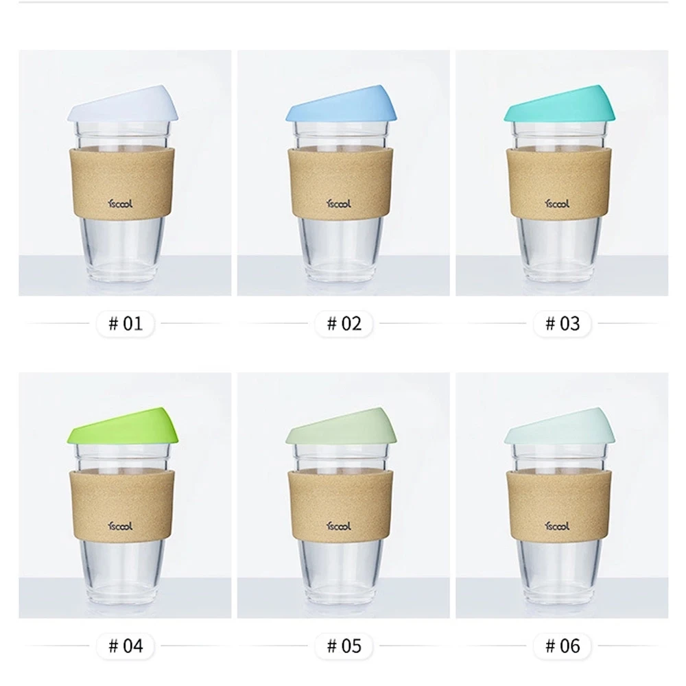 16oz Reusable Glass Coffee Travel Mug with Lid 1