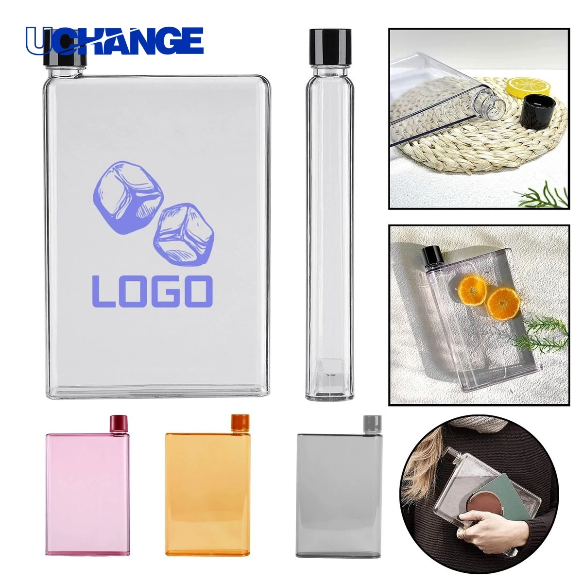 Clear Reusable Slim Flat Water Bottle 1