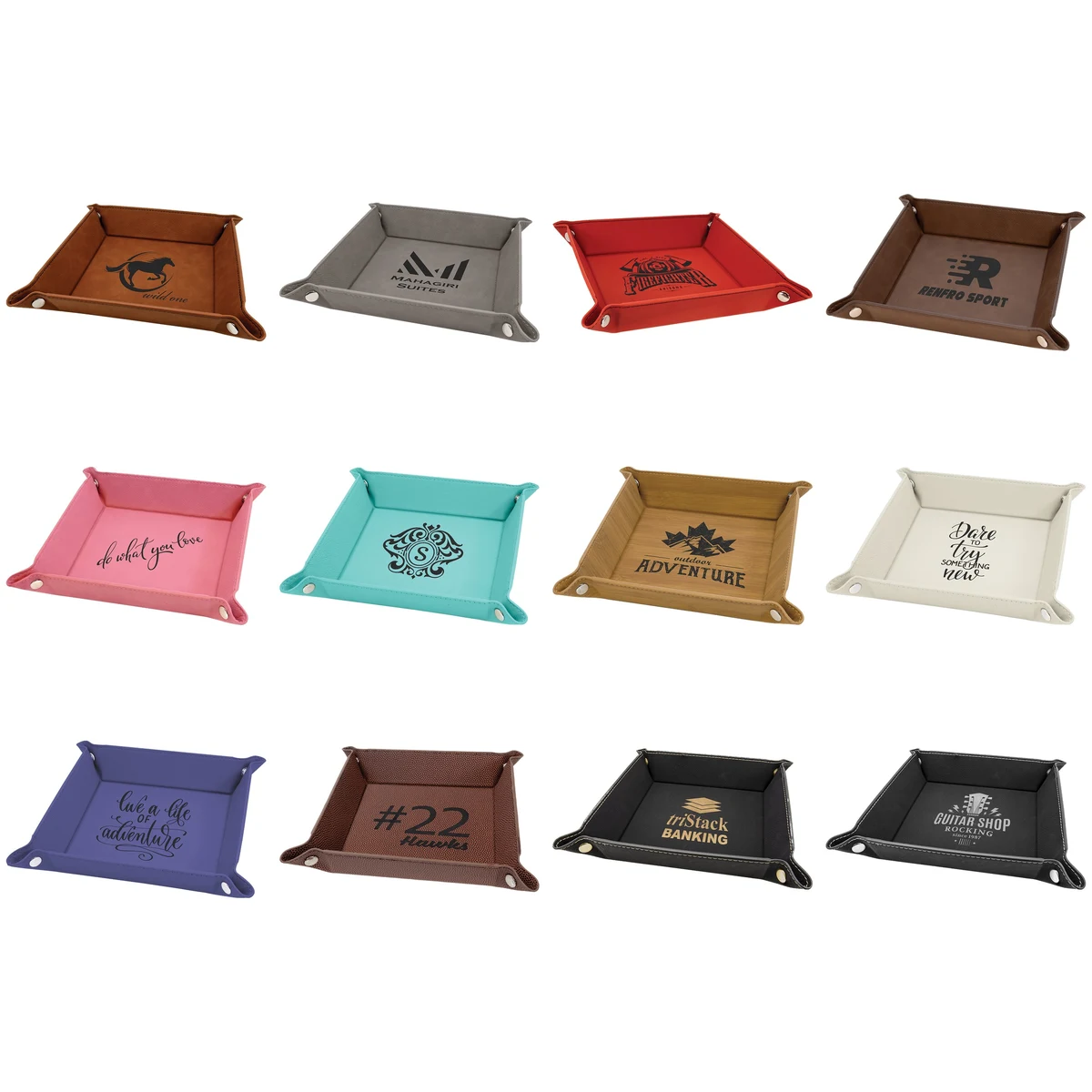 6" x 6" Laserable Leatherette Snap-Up Valet Tray with Silver Snaps 1