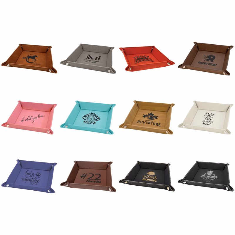 6" x 6" Laserable Leatherette Snap-Up Valet Tray with Silver Snaps