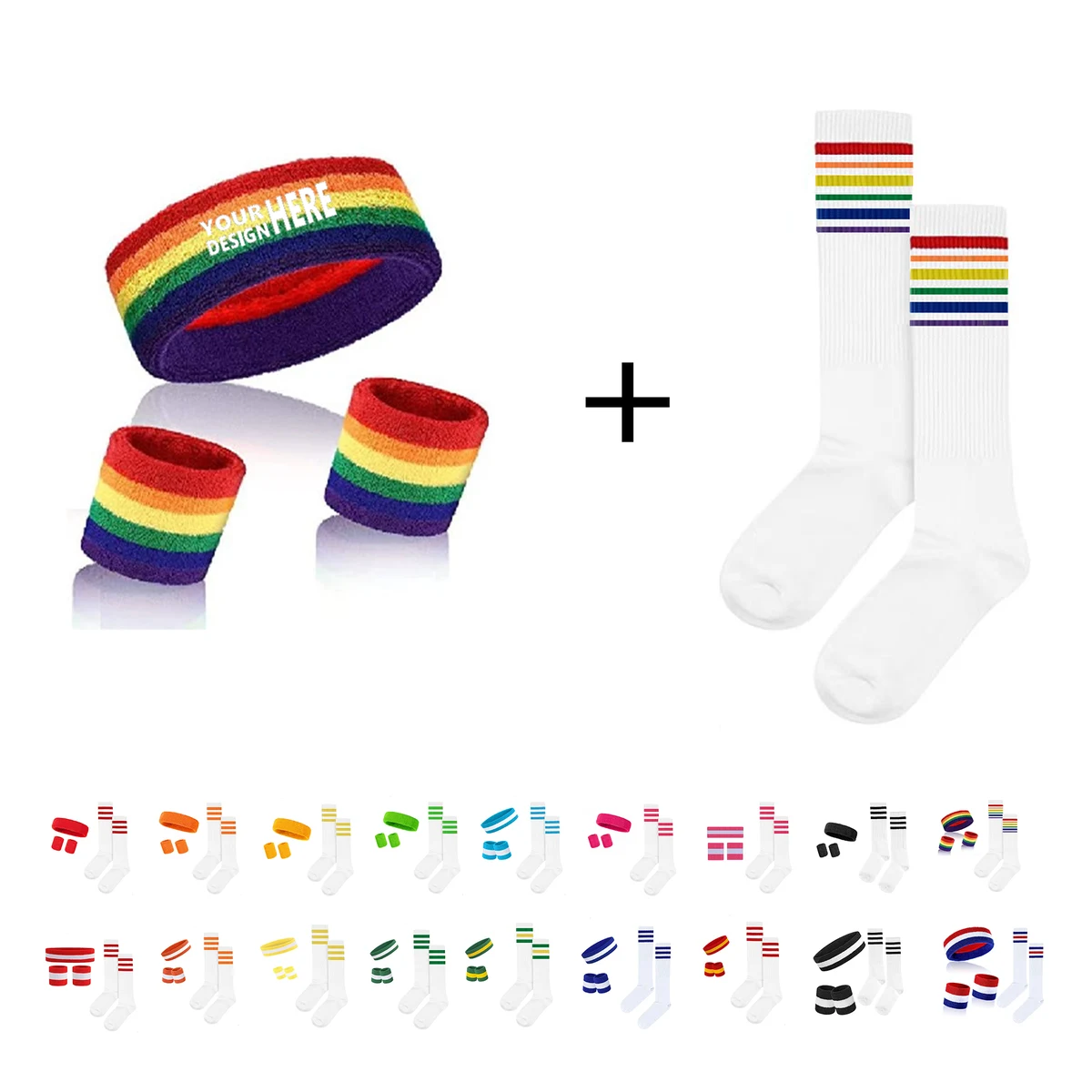 Colorful Rainbow Striped Sweatband Sock Set 1